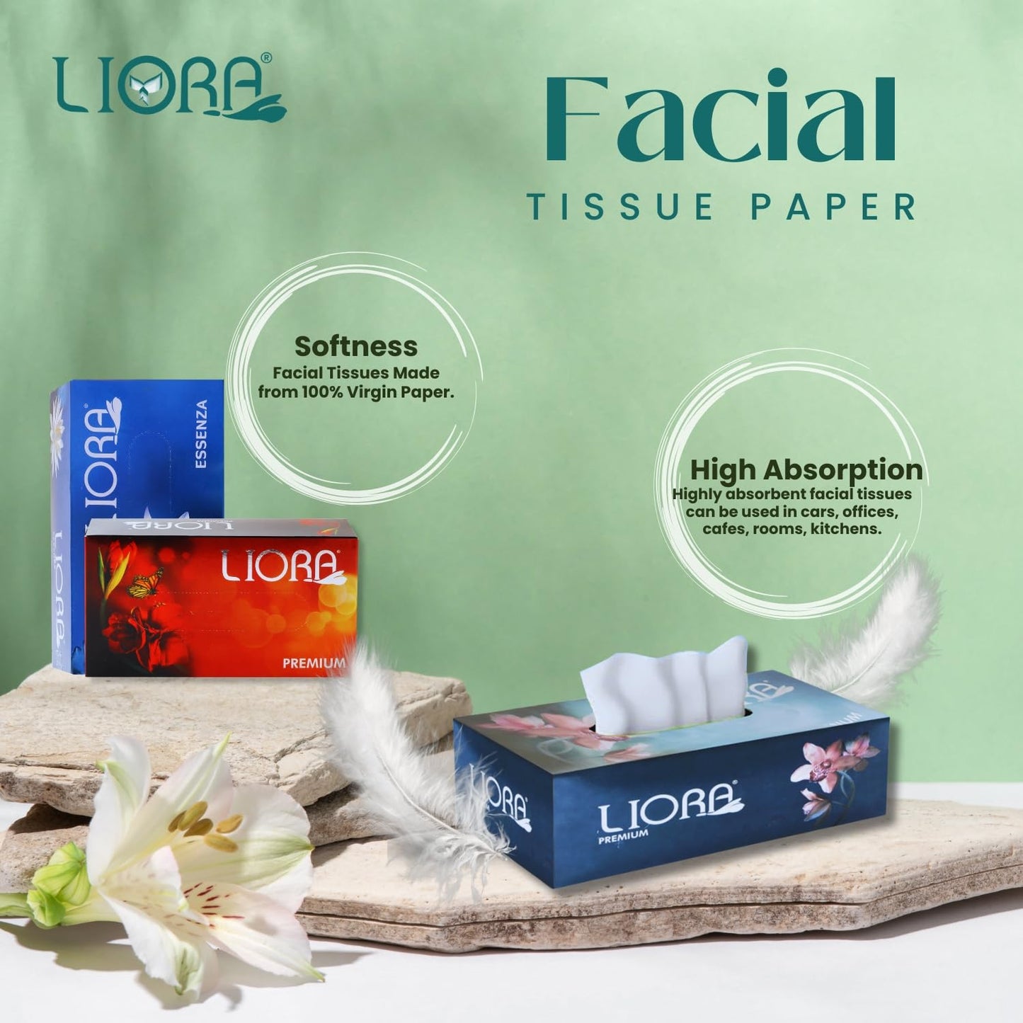 Liora 2 ply Soft Facial Tissue Paper Box Pack of 5, Soft Face Wipes Tissue for Wiping Oily Skin4x100 PullsMakeup Remove, Facial Wipes for face cleaning