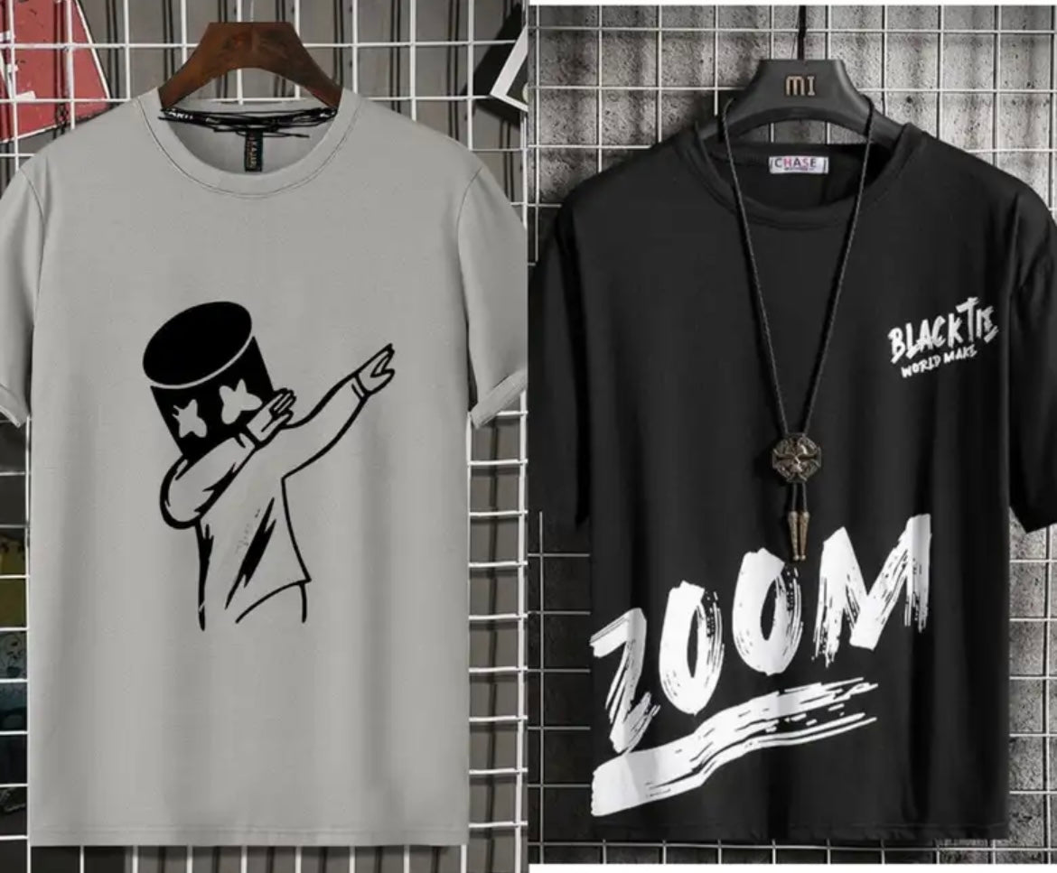 Printed Men Black, White T-Shirt