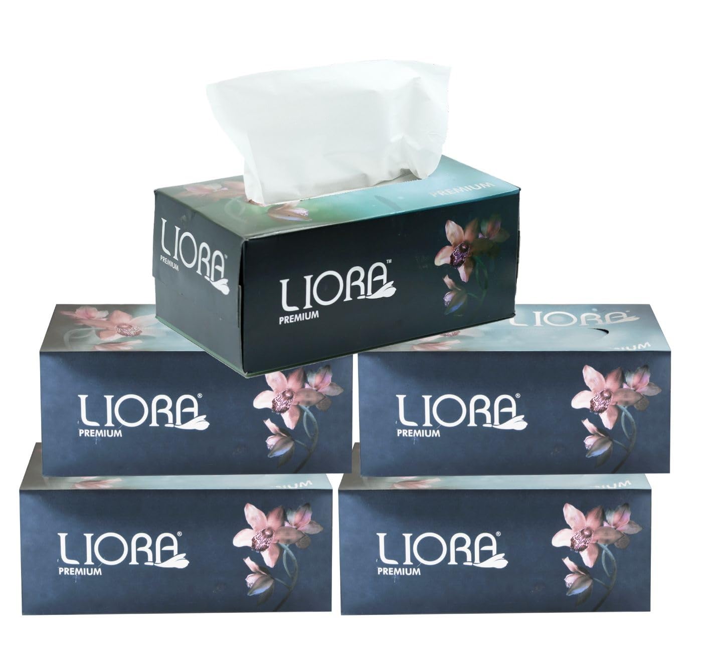 Liora 2 ply Soft Facial Tissue Paper Box Pack of 5, Soft Face Wipes Tissue for Wiping Oily Skin4x100 PullsMakeup Remove, Facial Wipes for face cleaning