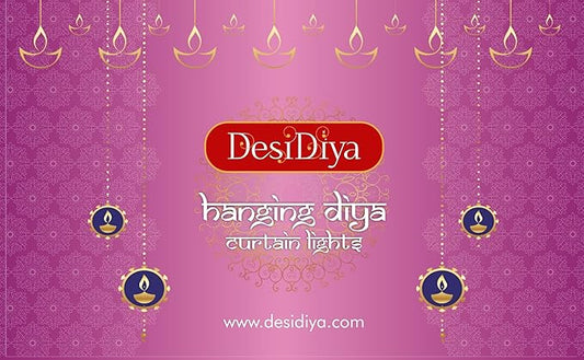 Desidiya Warm White Diya/Diwali Light Curtain, Led String Copper Lights with Pack of 12 Hanging Diyas, 8 Flashing Modes, Decoration, Prong Base, 2.5 Meters