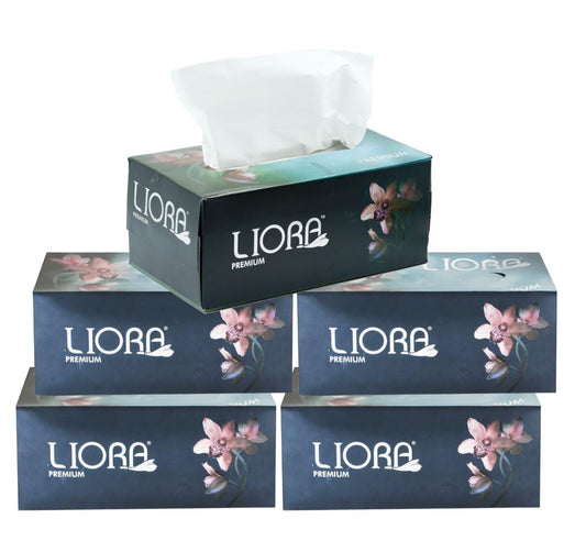 Liora 2 ply Soft Facial Tissue Paper Box Pack of 5, Soft Face Wipes Tissue for Wiping Oily Skin4x100 PullsMakeup Remove, Facial Wipes for face cleaning